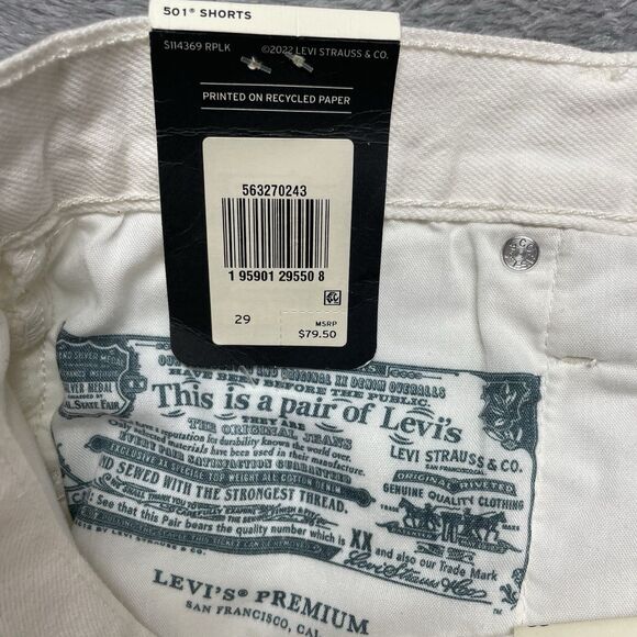 Levi's Premium 501 High Rise Distressed Off-White Denim Shorts Women's Sz 29 - Picture 8 of 15